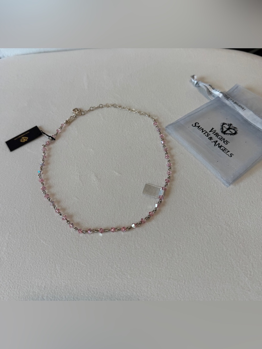 Virgins Saints and Angels Pink Opal Swarovski Crystal Beaded Choker Necklace New